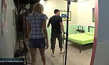 gorgeous blonde teen contrasts with monster cock in doggystyle