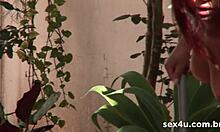 Neighbor catches cute brazilian teen naked in backyard