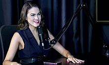 Uber jerks off, she squirts in sheer lingerie