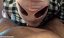 black queen gets a dirty sloppy choking facefuck with ball licking and cum in eye