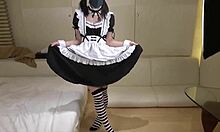 Cute maid cosplay blowjob by slender beauty