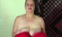 I love how Roxie, chubby milf, works out bouncing her boobs while giving hand job