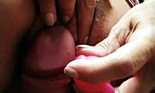 using pink vibrator while getting fucked in pussy and arse