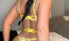 British Exchange Student Gets Naughty Solo on Webcam. This Brunette Coed Squirts Hard During Play!