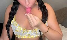 British Exchange Student Gets Naughty Solo on Webcam. This Brunette Coed Squirts Hard During Play!