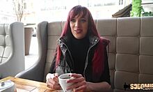 Luna Belle Redhead In Stockings Lingerie With Two Men