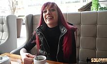 Luna Belle Redhead In Stockings Lingerie With Two Men