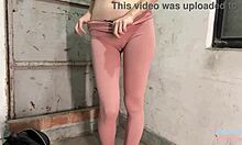 Asian girl squirts hard in public stairwell