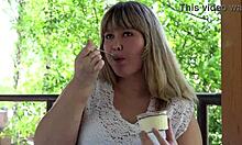 Chubby MILF's Outdoor Mukbang with Fat Belly ASMR Fetish