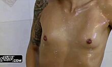 stepbrother bursts into the bathroom and fucks his small teen stepsister's tight pussy