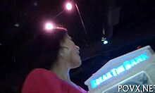 Outdoor POV blowjob with sexy teen couple