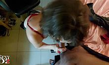 French amateur in satin bodysuit gets blowjob and ass fingering