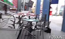 Outdoor POV blowjob with sexy teen couple