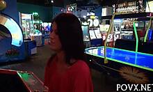 Outdoor POV blowjob with sexy teen couple