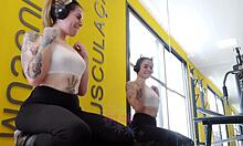 Naughty blonde shows off at the gym