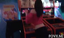 Outdoor POV blowjob with sexy teen couple