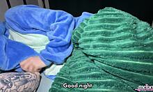 Stepfather fucks under blanket during thunderstorm.