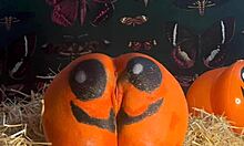 teen gets double creampie in her ass and pussy doggystyle in pumpkin patch 😈