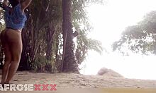 black girl teases with blowjob on the beach before fucking