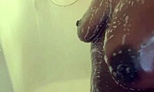 Horny Black Model Gagged Handcuffed Getting Dick Rides Glass Dildo And Playing With Pussy