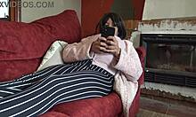 Horny pregnant stepmother demands stepson fuck and creampie her hairy pussy