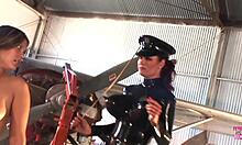 these amazing lesbian friends fucked with strap on in warehouse