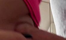 Aprill, the petite teen, gets blindfolded and fucked from behind with cum on ass