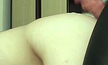 Aprill, the petite teen, gets blindfolded and fucked from behind with cum on ass