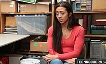 Hard doggystyle fucking with cute shy teen shoplifter Lilly Hall at work.