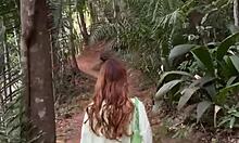 walking in the woods with amateur outdoor blowjob