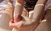 Sunny gives a relaxing handjob massage.