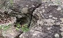 walking in the woods with amateur outdoor blowjob