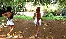 Black babes scissoring and squirting in bed casually