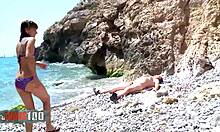 cute young spanish teen slut hard fucking and squirting at the beach.