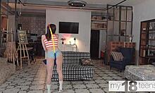 adorable girl jane white plays gymnastics hoop