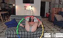 adorable girl jane white plays gymnastics hoop