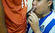 Black couple gets wild with rough blowjob action