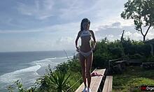 Security guard nabbed a naughty girl in private sector. Then banged her with sea view!