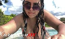 I pay my stepbrother to fuck me in the pool for homemade porn.