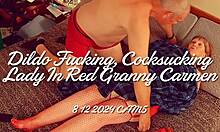 dildo fucking and cocksucking with granny carmen in red