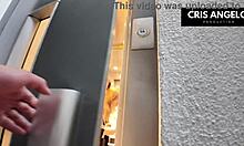 Stuck in the elevator during blackout, she passionately fucks her married neighbor with spanking and anal fingering at the party