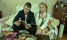 Blonde Teen Deepthroats Big Cock in Lingerie