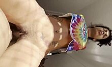 Naughty nymph gives a wet blowjob and rides cock on the hammock with dirty talk.