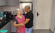 Maid preparing lunch turns into boss's meal with cumshot.