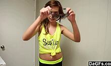 Cute brunette with small tits rides hard cock suggestively