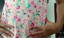 model in sexy pink pajamas teases innocent colleague
