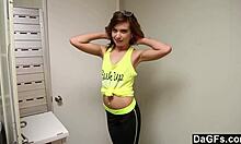 Cute brunette with small tits rides hard cock suggestively