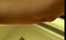 Busty tranny strokes her cock and cums in playful session