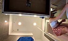 Braless Hot Brunette Skinny Babe In Pink Mini Skirt Showing Ass And Legs In Bathroom