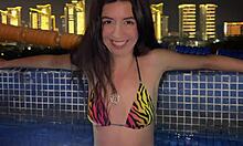 Skinny Pool Girl Seduces Stranger to Quick Orgasm in Hotel Bedroom